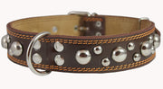 Genuine 1.6" Wide Thick Leather Studs Dog Collar Brown. Fits 19"-24" Neck, Rottweiler, Pit Bull.