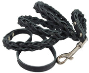 Black Genuine Leather Braided Dog Leash 45" Long 4-thong Square Braid for Medium Breeds