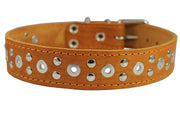 Genuine Leather Studded Dog Collar 22"x1.4" Tan Fits 14.5"-18" Neck