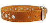 Genuine Leather Studded Dog Collar 22"x1" Tan Fits 15"-19.5" Neck