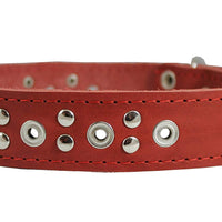 Genuine Leather Studded Dog Collar 22"x1" Red Fits 15"-19.5" Neck