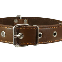 Genuine 1.5" Wide Thick Leather Studded Dog Collar. Fits 17"-21.5" Neck, Large Breeds.