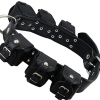 6lbs Genuine Leather Weighted Dog Collar for Exercise and Training. Black. Fits 19"-24" Neck size