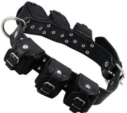6lbs Genuine Leather Weighted Dog Collar for Exercise and Training. Black. Fits 19"-24" Neck size