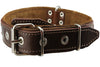 Genuine Leather Braided Studded Dog Collar, Soft Suede Padded Brown 1.5" Wide. Fits 17"-21" Neck