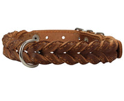 Genuine Leather Braided Dog Collar 17"-21" Neck, 1" Wide, Brown