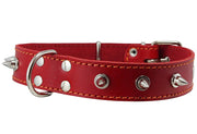 Grey Real Leather Red Spiked Dog Collar Spikes, 1.25" Wide. Fits 15.5"-20" Neck, Medium Breeds