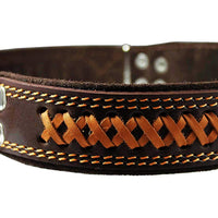 Genuine Leather Braided Dog Collar, Brown 1.6" Wide. Fits 19"-24" Neck.