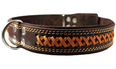 Genuine Leather Braided Dog Collar, Brown 1.6