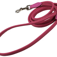 Dogs My Love 4ft Long Round Genuine Rolled Leather Dog Leash Pink