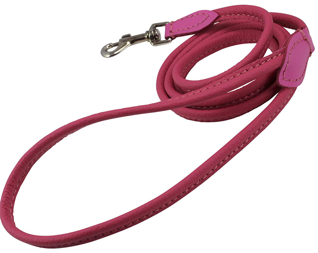 Dogs My Love 4ft Long Round Genuine Rolled Leather Dog Leash Pink