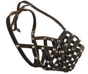 Secure Leather Mesh Basket Dog Muzzle - Rottweiler Male(Circumference 14.5", Snout Length 3.5")