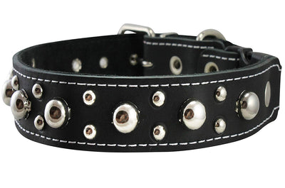 Black Genuine Leather Studded Dog Collar, Soft Suede Padded1.5 Wide. Fits 17