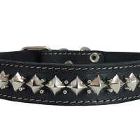 Genuine Leather Spiked Studded Dog Collar 1.5" Wide Black Sized to Fit 18"-22" Neck Boxer, Pit Bull