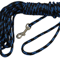 Dogs My Love Braided Nylon Rope Tracking Dog Leash, Black/Blue 15/30Ft 1/4" Diam Training Lead Small