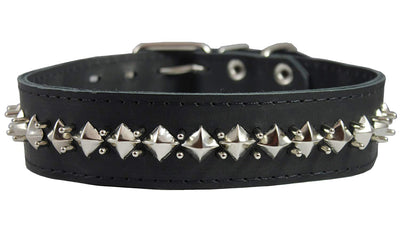Thick Genuine Leather Spiked Studded Dog Collar Black 18