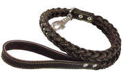 4-thong Square Fully Braided Genuine Leather Dog Leash, 3.5 ft Length 1" Wide Brown Large to X-Large