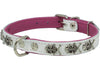 Real Leather Skull Studded Padded Dog Collar White/Pink