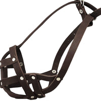 Genuine Leather Secure Dog Mesh Basket Muzzle #134 Brown (Circumference 12", Snout Length 1.5")