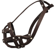 Genuine Leather Secure Dog Mesh Basket Muzzle #134 Brown (Circumference 12", Snout Length 1.5")