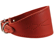 Red Real Leather Tapered Extra Wide Greyhound Whippet Dog Collar 2.75" Wide Fits 12"-16" Neck Medium