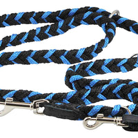 6 Way Euro Multifunctional Braided Dog Leash, Adjustable Schutzhund Lead 42"-68" Long 4 Sizes Blue