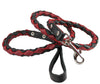 4-thong Round Fully Braided Genuine Leather Dog Leash, 4 Ft x 5/8" Black/Red Medium Dogs
