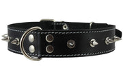 Real Leather Black Spiked Dog Collar Spikes, 1.5" Wide. Fits 17"-21.5" Neck, Large Breeds.