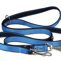 Dogs My Love 1" Wide 6 Way Euro Multi-functional Nylon Dog Leash, Adjustable Lead Blue 40"-70" Long