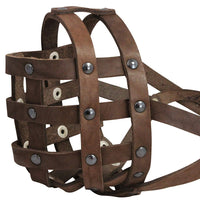 Real Leather Dog Basket Muzzle #112 Brown (Circumference 13", Snout 3") English Bulldog, Boxer