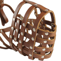 Secure Leather Mesh Basket Dog Muzzle #16 Brown - Great Dane, Mastiff (Circumf 15.5", Snout 4.5")