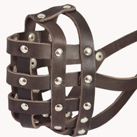 Genuine Leather Dog Basket Muzzle #108 Brown - Bulldog, Boxer (Circumference 13", Snout Length 2.5")
