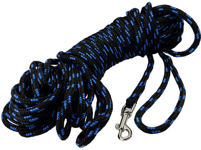 Dogs My Love Braided Nylon Rope Track Dog Leash Black/Blue 15/30/45/60Ft 3/8