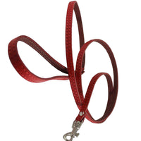 4' Genuine Leather Classic Dog Leash Red 3/8" Wide For Small Breeds and Puppies