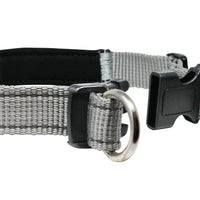 Soft Neoprene Padded Adjustable Reflective 1" Wide 2 Rings Design Dog Collar Grey 3 Sizes