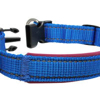 Soft Neoprene Padded Adjustable Reflective 1" Wide 2 Rings Design Dog Collar Blue 3 Sizes