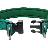 Soft Neoprene Padded Adjustable Reflective 1" Wide 2 Rings Design Dog Collar Green 3 Sizes