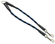 12" Long Braided Rope Double Dog Leash Two Dog Coupler 3/8" Diam Blue with Black Medium