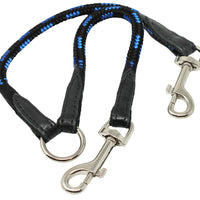 12" Long Braided Rope Double Dog Leash Two Dog Coupler 3/8" Diam Blue with Black Medium