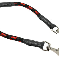 12" Long Braided Rope Double Dog Leash Two Dog Coupler 1/2" Diam Red with Black Large