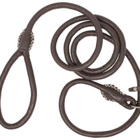 Genuine Rolled Leather Slip Dog Leash and Adjustable Choke Collar British Style Lead 6ft Long Brown